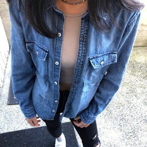 Aritzia TNA Denim Blue Longsleeve Shirt 100% Cotton XXS